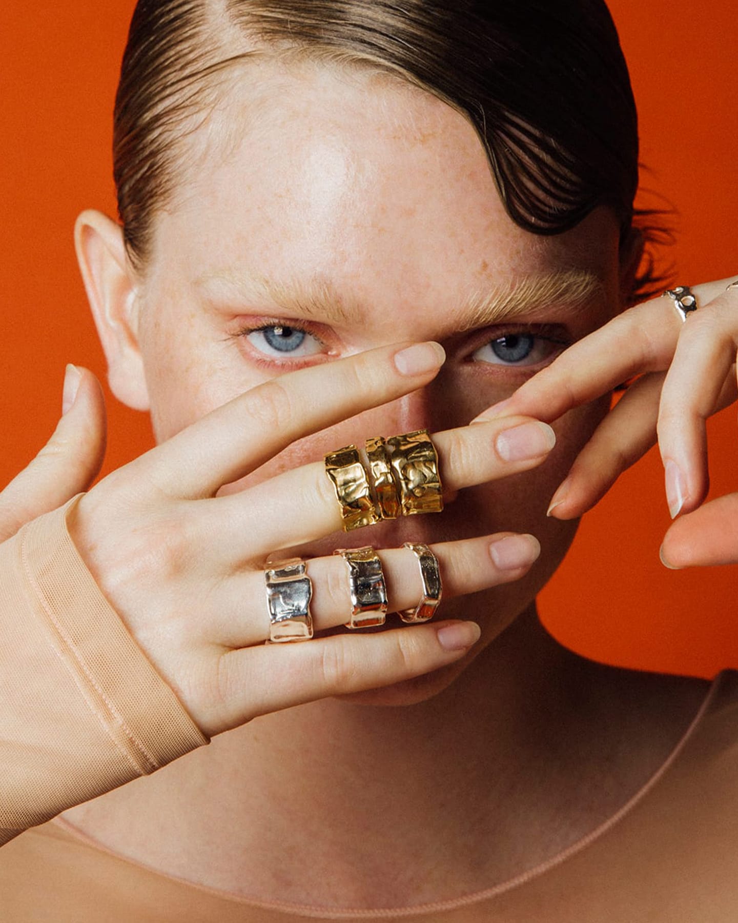 LMJ organic-shaped ring styled on model