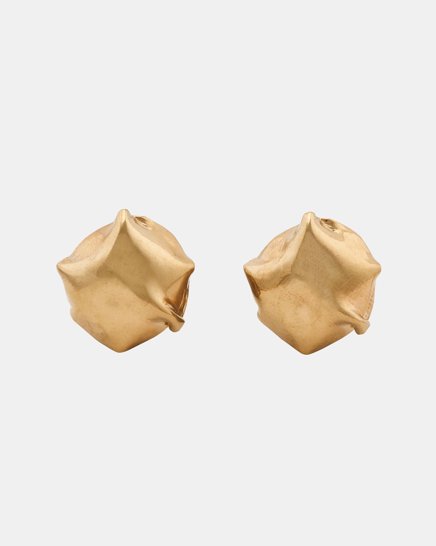 LMJ Balloon Earrings in gold - hammered irregular studs from front view