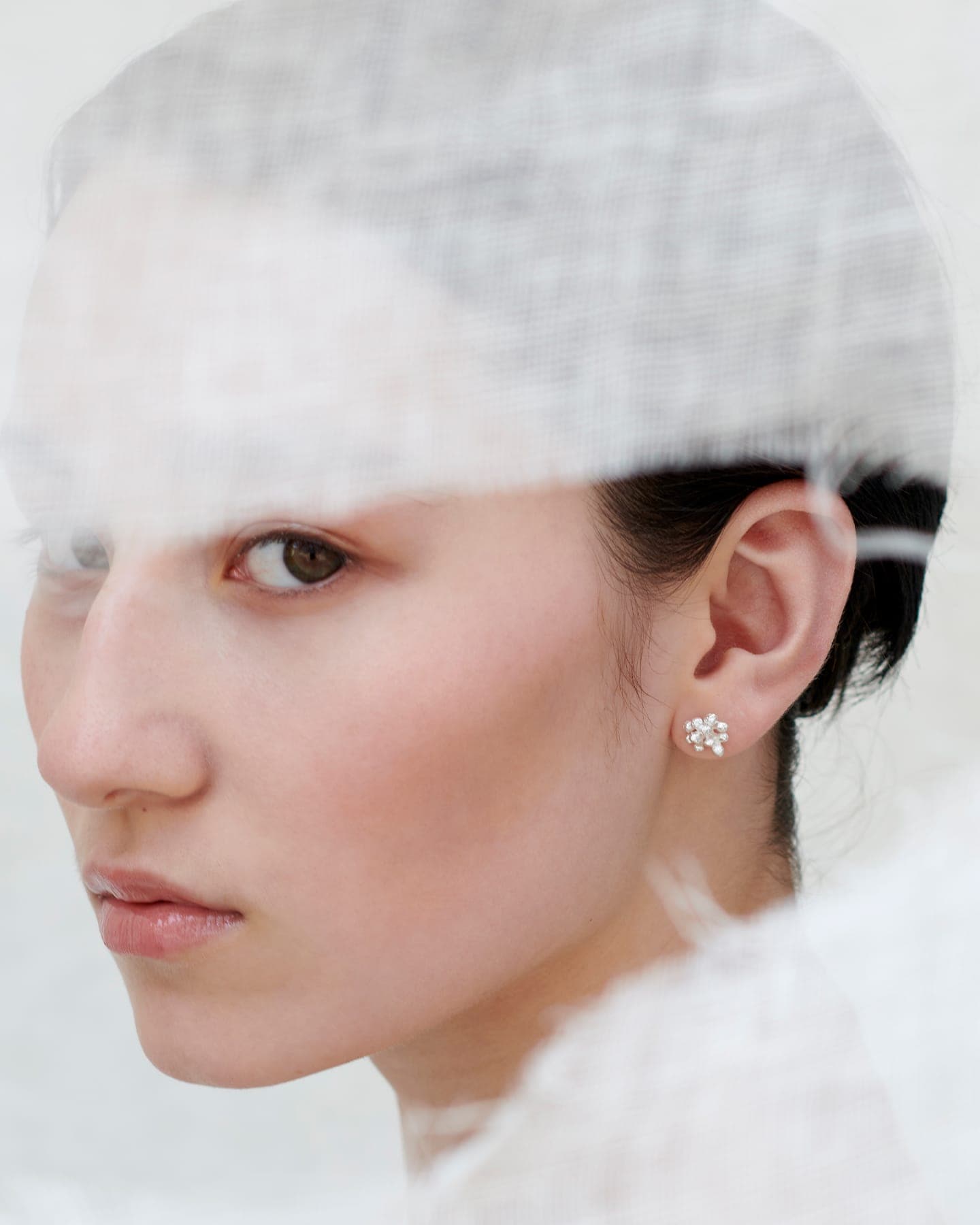 LMJ Bouquet Mini Earrings in silver worn by model