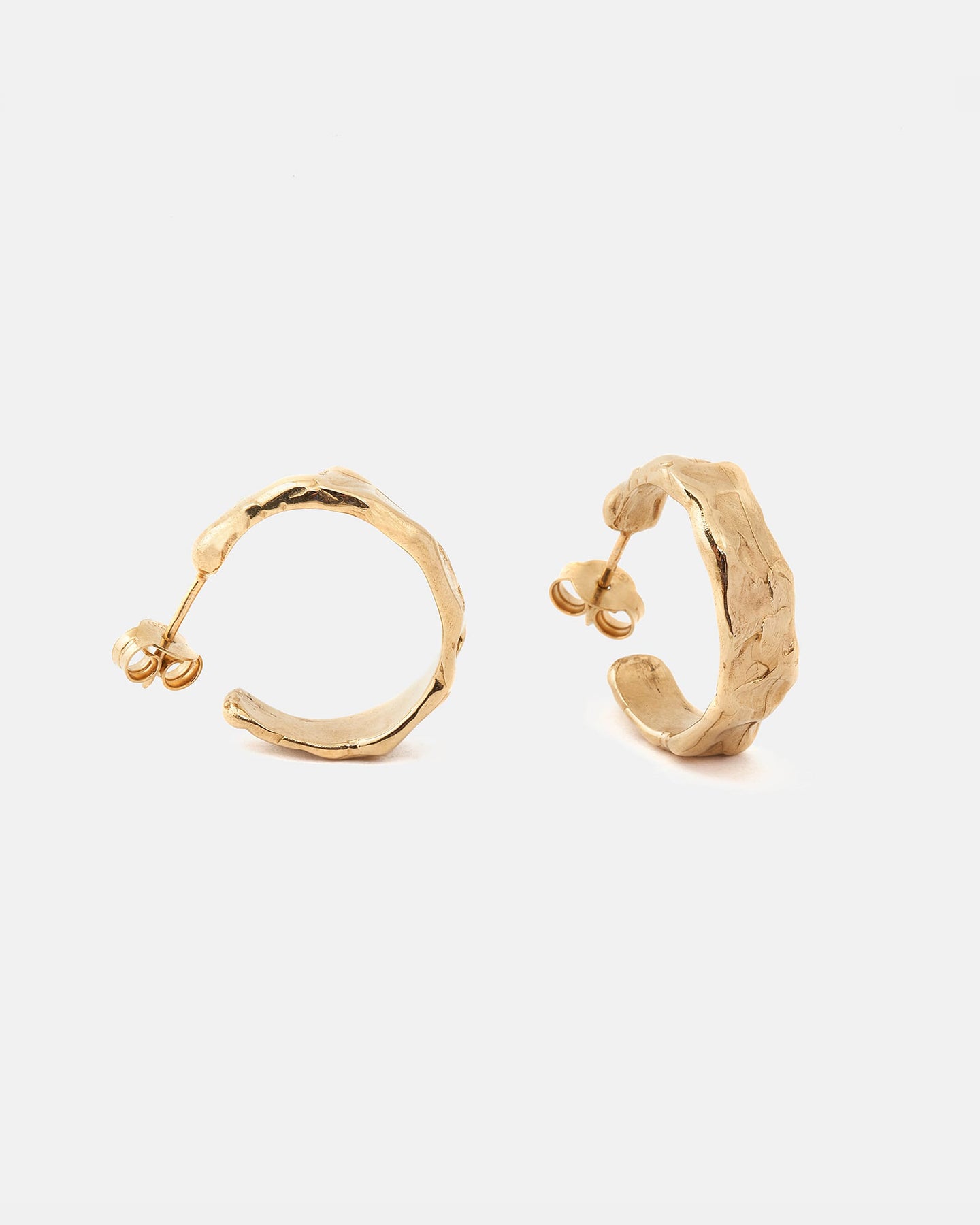 LMJ Earth Hoops mini earring in gold finish detail front and side angle