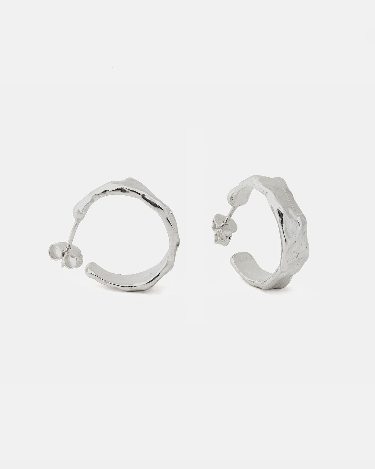 LMJ Earth Hoops mini earring in silver finish detail front and side angle