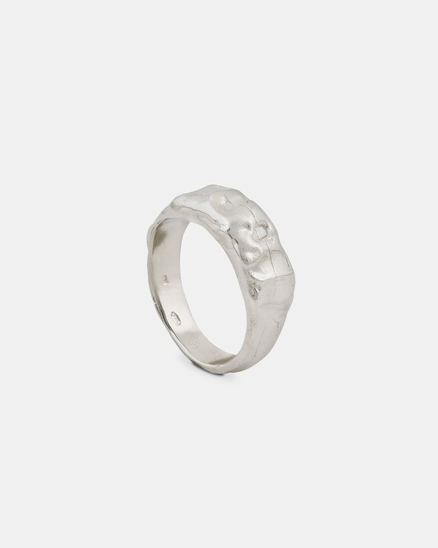 LMJ Glaze Ring in silver – textured band with fluid detail and raw polish