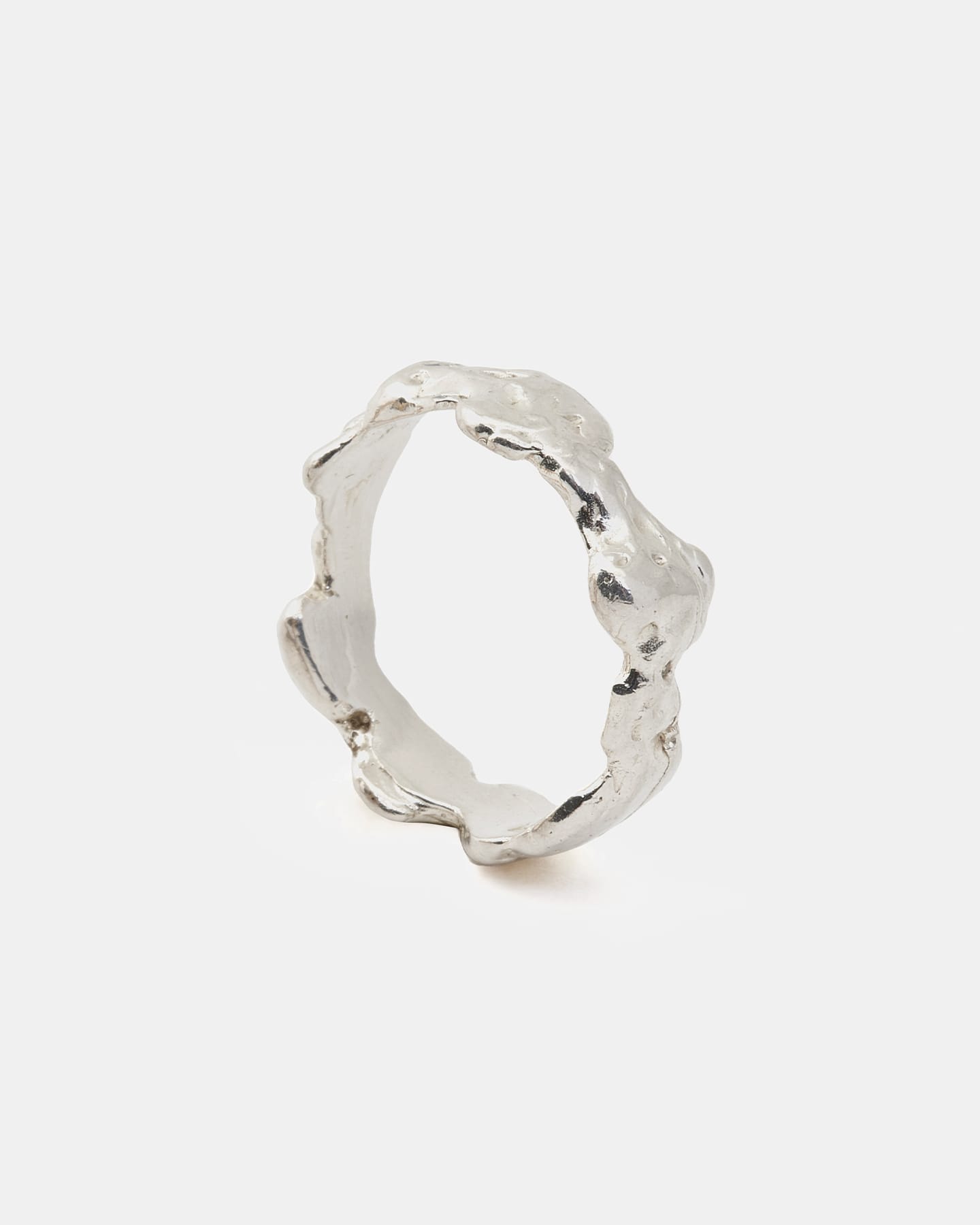 LMJ Lava Ring in Silver with a textured design on a white background