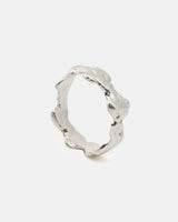 LMJ Lava Ring in Silver with a textured design on a white background