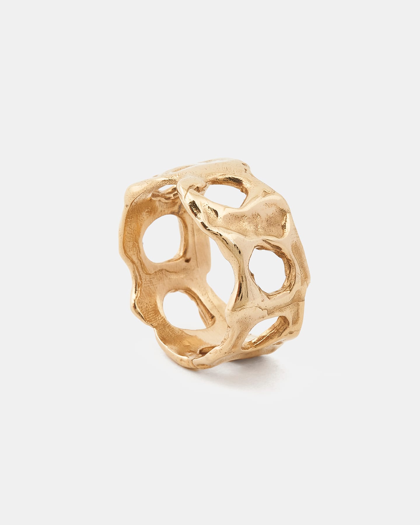 LMJ Gold Nebula Maxi handmade ring with a organic design on a white background