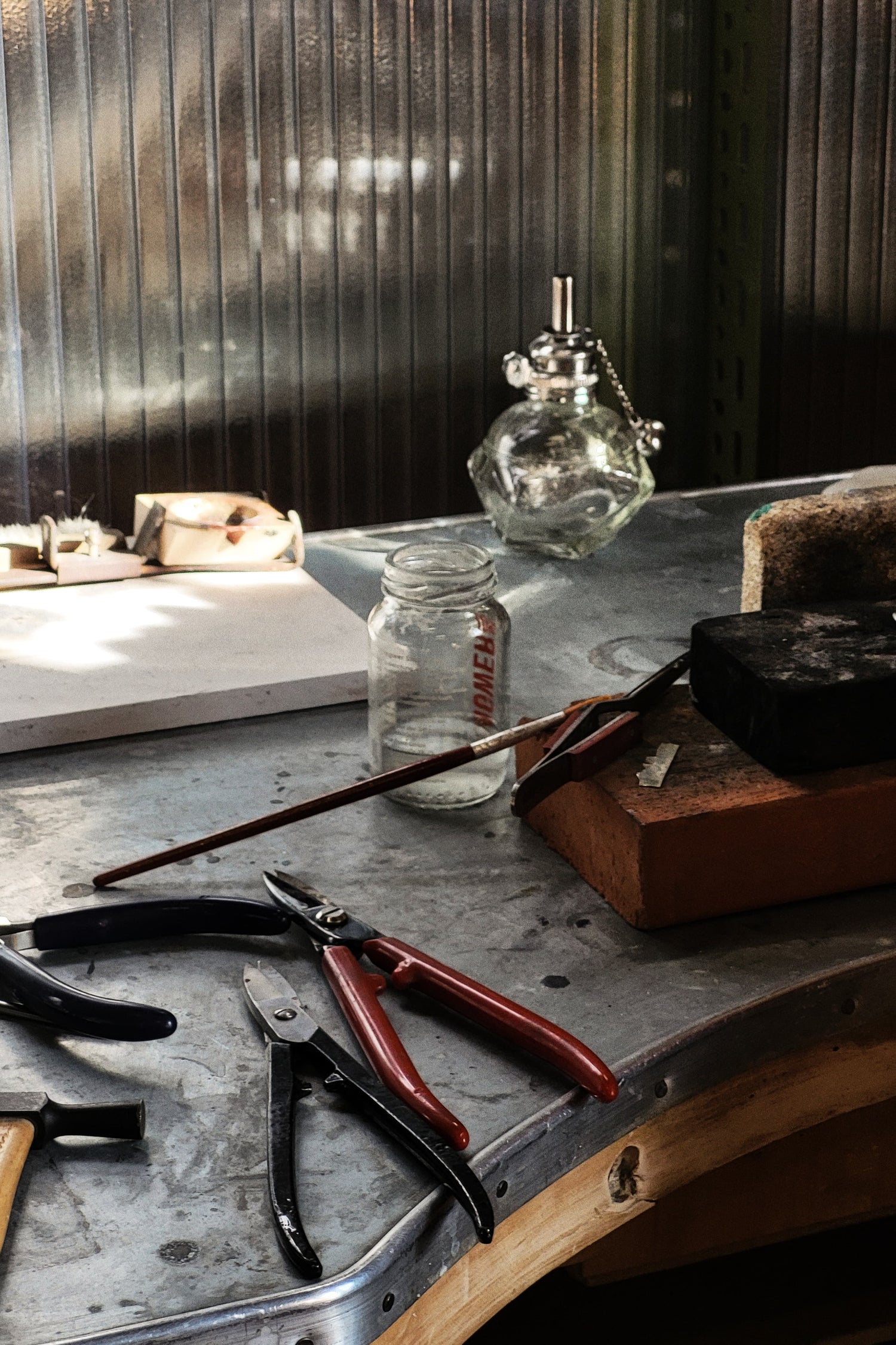 Image of LMJ jeweler's bench, with tools on it. 