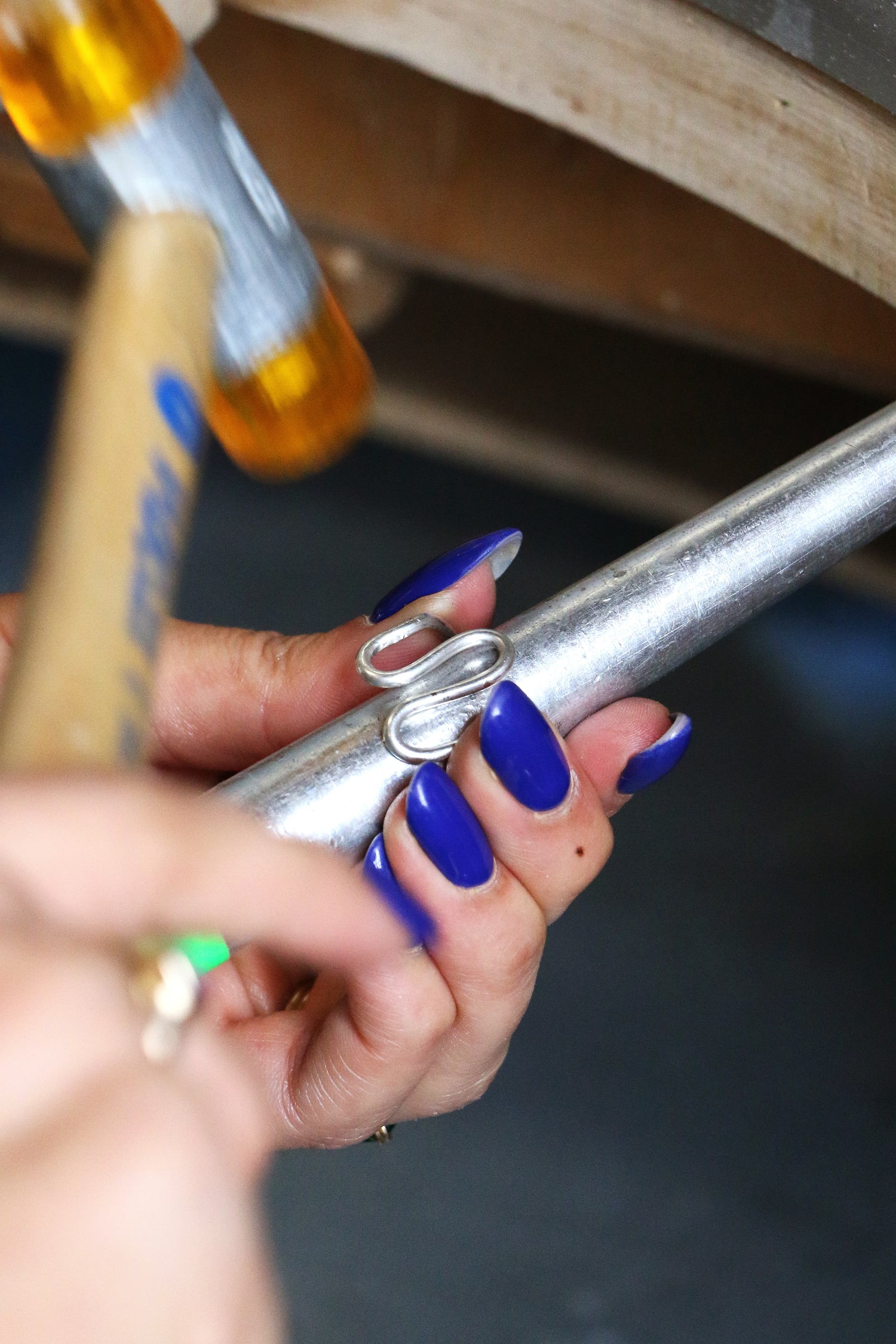 hands shaping a ring during a LMJ Jewelry making workshop